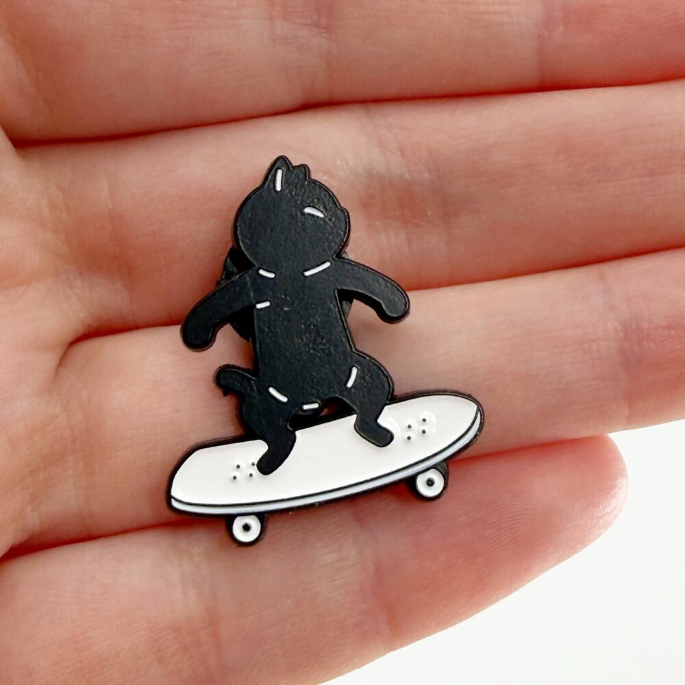 Black Cat Riding A Skateboard Enamel Pin